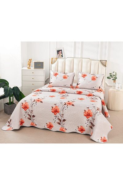 trendyhome Double Bedspread, 3 Pieces, Popcorn, Cream/Orange, P23781