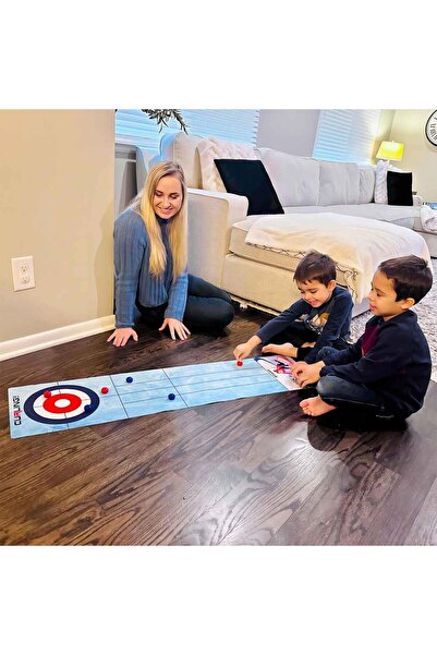 Flippy Interactive Game, Flippy, Curling Mat 90 x 20 cm, 1-4 Players, +5 Years, 6 Balls Included, Blue