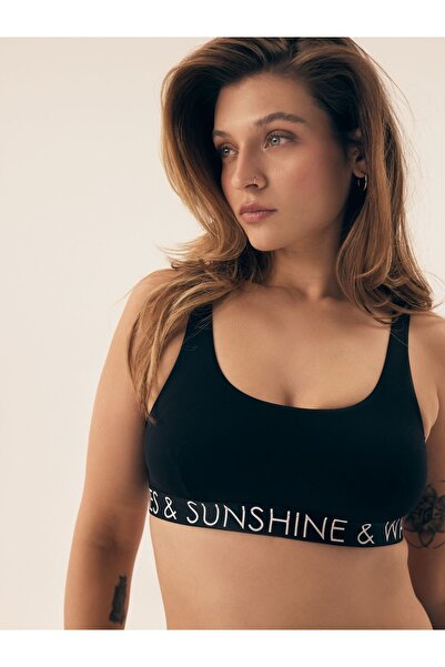 Bloovii Bikini Top Swim Bralette Smooth Removable Pads Wide Undrerband with Text | Summervibes