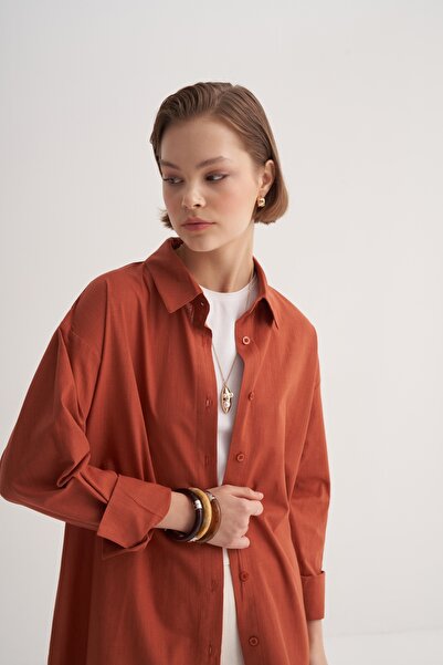 EBU Prive Women's Organic Cotton Long Basic Shirt Tile