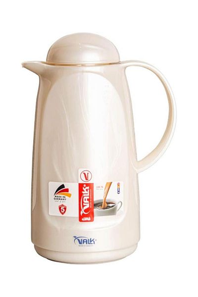 Valk Double Wall Glass Anti-Leakage Wide Mouth Vacuum Flask with Push Cover Pearl 1 Liter