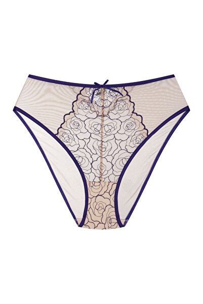 ESOTIQ Chiloți pentru femei cu talie înaltă, din plasă, cu broderie în față | Batty