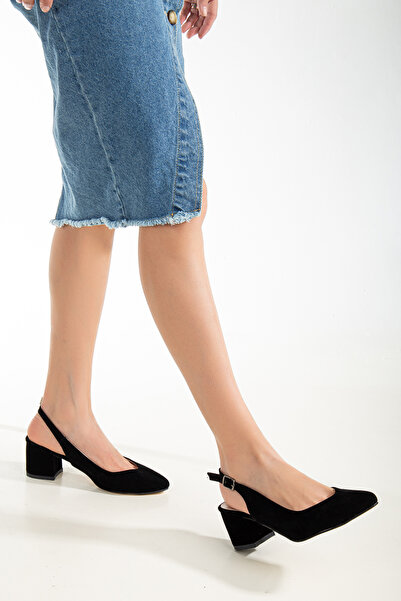 CEMAY Pantofi de damă cu vârf ascuțit, spate deschis, toc gros de 5 cm