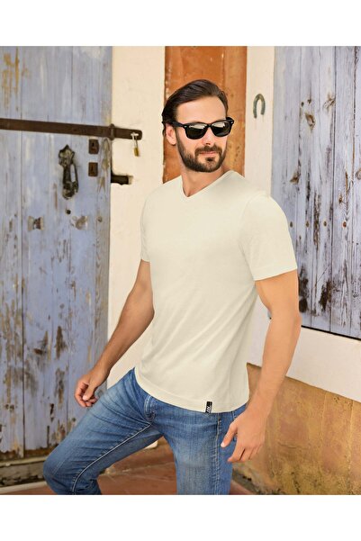 Aydoğan Ανδρικό μπλουζάκι Basic V-Neck 4 Pack Μαύρο-Λευκό-Καπνιστό-Μπεζ