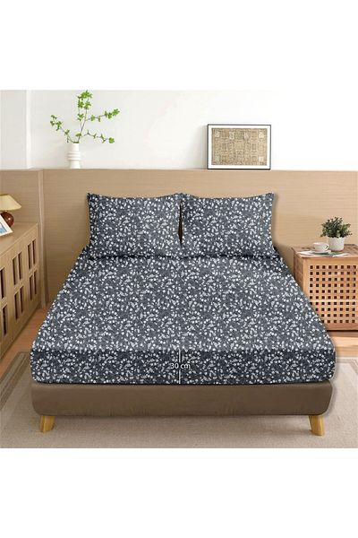 Evim Dalya 100% Cotton Double Fitted Sheet Set Navy Blue - 180X200+30 cm