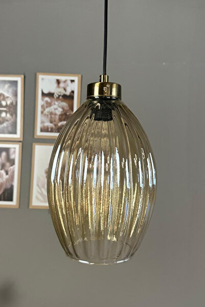 Bamyum Yolza Cam Bal Rengi Tekli Avize Küçük Plafonyer Başlık Retro Sarkıt Lamba Salon Aydınlatma