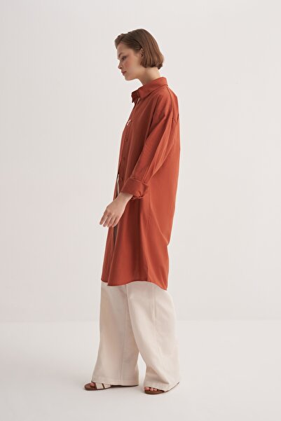 EBU Prive Women's Organic Cotton Long Basic Shirt Tile