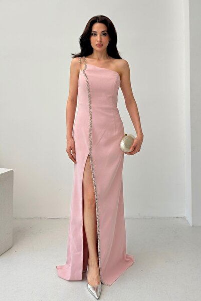 Serica Moda Βραδινό φόρεμα με ζαχαρωτό μονό ώμο με λεπτομέρεια ψαριού