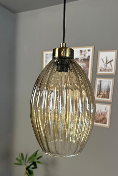 Bamyum Yolza Cam Bal Rengi Tekli Avize Küçük Plafonyer Başlık Retro Sarkıt Lamba Salon Aydınlatma