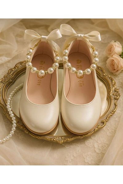 3b kids White Cream Ecru Ballerina Ballerina with Pearls Ballerina Wedding Invitation Birthday Party Shoes Ballerina