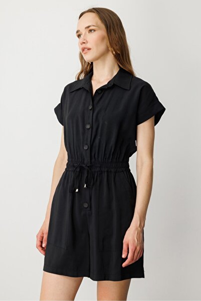 accort Beli Lastikli Kısa Tulum-SİYAH