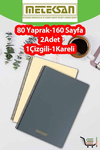 Meteksan حجم A4 80 ورقة (160 صفحة) دفتر مدرسي بغطاء بلاستيكي حلزوني-Meteksan