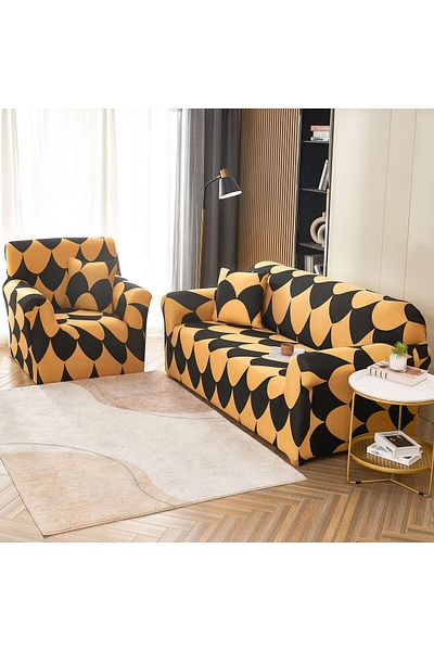 trendyhome Elastic Cover with Arms, 3-Seater Sofa, Black/Yellow, J12297