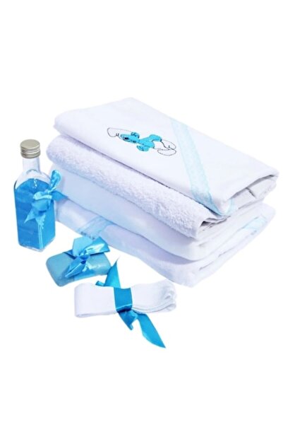 OEM Trusou Botez Baieti, 7 piese, Strumf, Brodat, Alb-Albastru