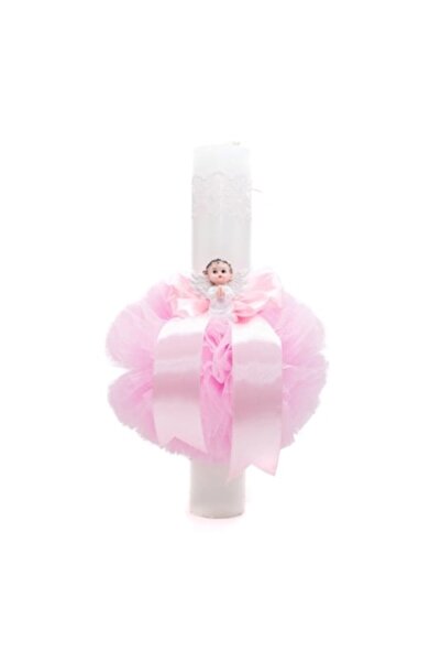 OEM Lumanare de botez, Tulle, Ingeras Rasina, 35x5cm, Roz