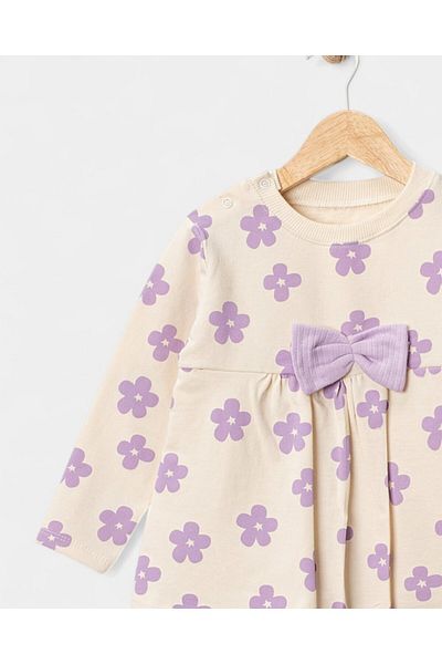 Ege Bebek Floral Print Bowknot 100% Cotton Baby Girl Set Long Sleeve Tunic and Soft Ribbed Leggings 6-24 Months
