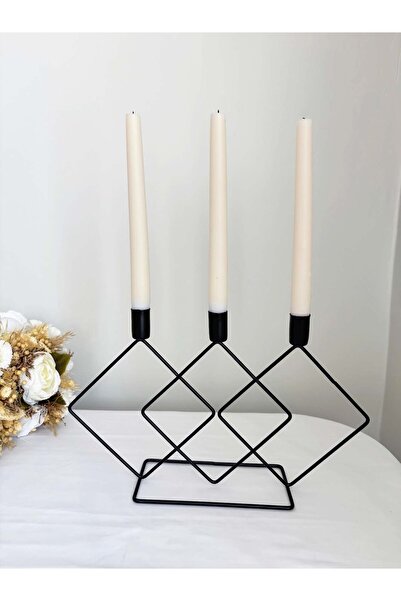 sanat perisi Siyah Asimetrik 3'lü Paslanmaz Metal Dekoratif Şamdanlık