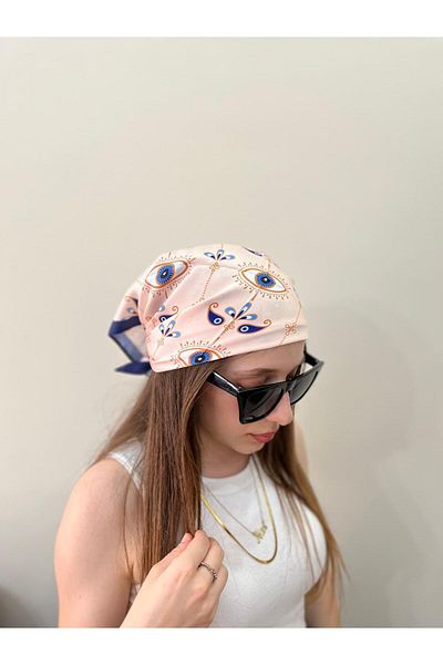 sema aksesuar Evil Eye Beaded Eye Patterned Bandana - Sun Moon Star Patterned Rayon Fabric Scarf Gift