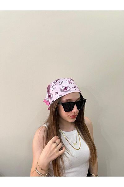 sema aksesuar Evil Eye Beaded Eye Patterned Bandana - Sun Moon Star Patterned Rayon Fabric Scarf Gift