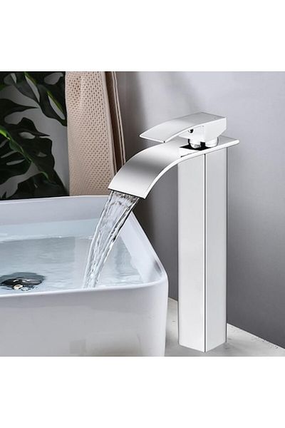 SMART GADGETS C&A Bathroom Faucet Waterfall Style, Single Handle, Minimalist Design, Stainless Steel
