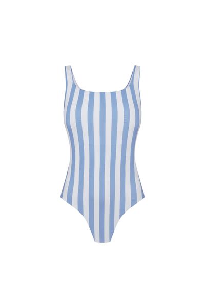 Bloovii Women's Swimsuit Classic with Open Back Textured Striped Retro Style | Mallorca
