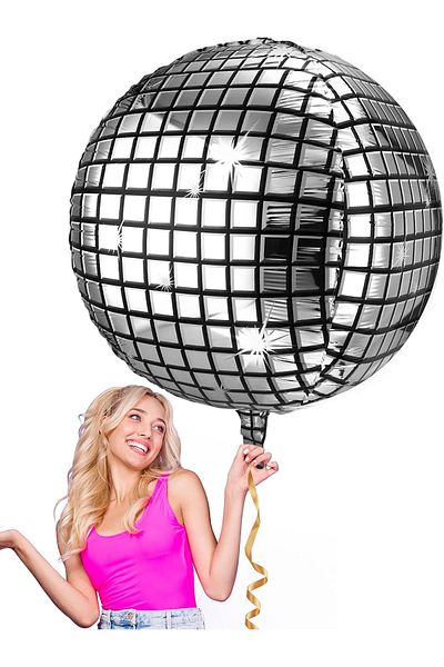 Parti dolabı 60X60 cm 4D Disco Ball Foil Balloon Hologram Printing Silver Disco Ball Balloon 1Pcs New Year Retro