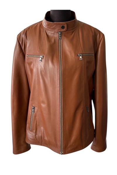 asus deri مورغان - سترة نسائية من الجلد الطبيعي بلون الكونياك -