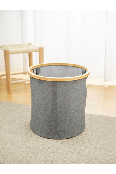 HONEYBEE Cylindrical Portable Eco Friendly Bamboo Laundry Basket with Handle