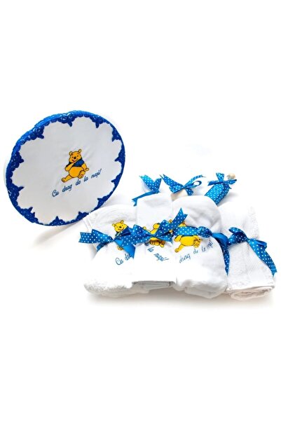 OEM Trusou Botez Premium, 7 Piese, Winnie the Pooh, Brodat, Alb-Bleummarin