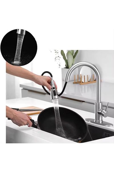 SMART GADGETS C&A Kitchen Sink Faucet, Premium Class, Extractable, High Spout, Ceramic Cartridge, ON/OFF Button, 2 Spr