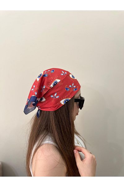 sema aksesuar Evil Eye Beaded Eye Patterned Bandana - Sun Moon Star Patterned Rayon Fabric Scarf Gift