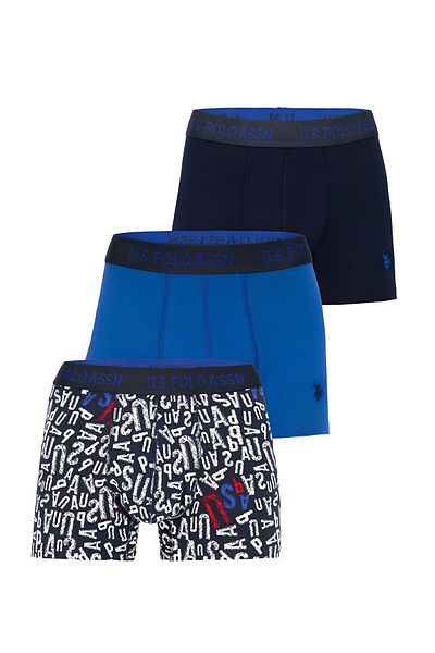U.S. Polo Assn. Men's 3 Boxer Set - Navy Blue Saks Blue and Printed Color Cotton Underwear