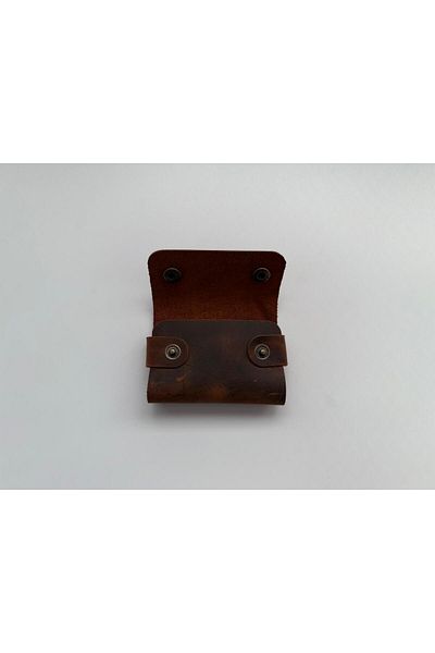 natderi Genuine Leather Snap Fastener Keychain Card Holder Mini Wallet