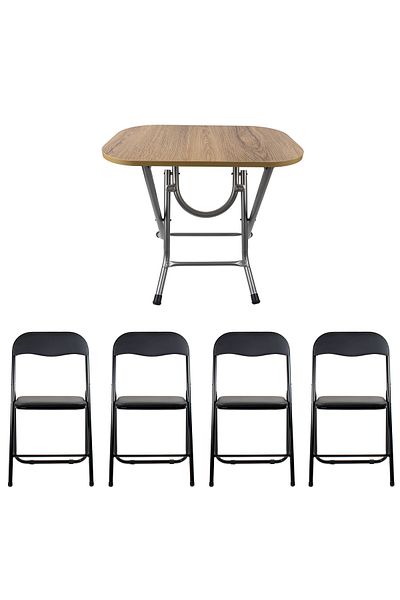 Z-Tools Folding table with MDF top, dimensions 50x80x75 cm + 4 x folding kitchen chairs ZLN2517_STEJAR_4S