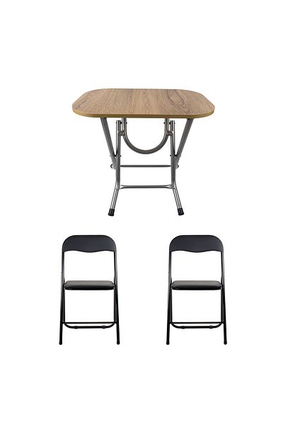 Zilan Folding table with mdf top, dimensions 50x80x75 cm + 2 x folding kitchen chairs ZLN 2517_STEJAR_2S