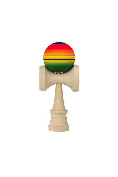 Flippy Jucărie Kendama interactivă, Flippy, din lemn, 18 cm, model gradient 4, roșu/galben/verde
