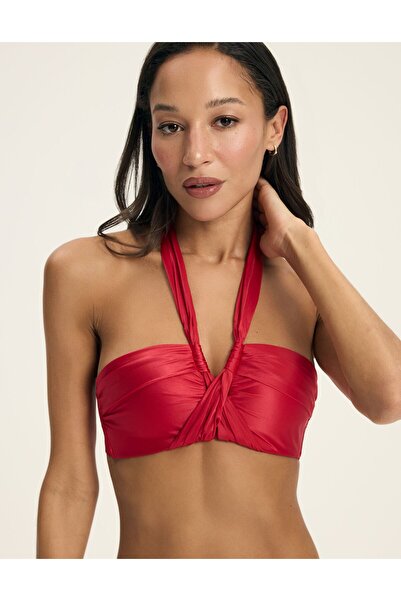 ESOTIQ Bandeau Bikini Top with Tie-Neck Halter Top Swim Bra Retro Style 75D | Truffle
