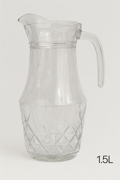 TSUMAB Elegant Clear Glass Pitcher – Diamond Cut Design – 1.5L