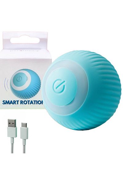 SMART GADGETS C&A Interactive Rotating Ball for Cats and Dogs, 360° LED Lights, USB Charging, Blue