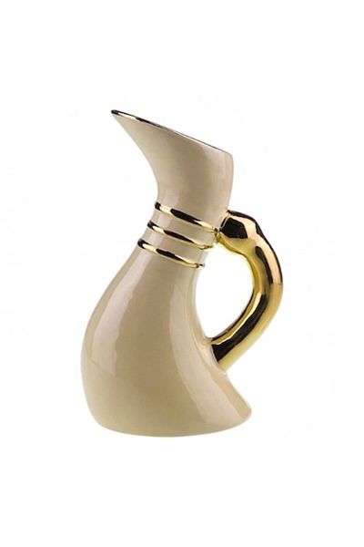 OEM Vază ceramică, stil ulcior cu mâner, 13x25 cm, albă