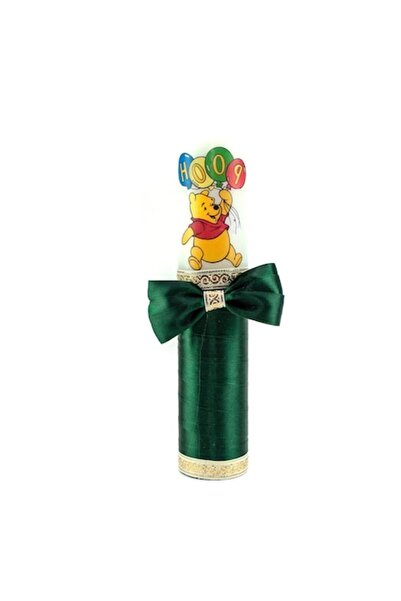 OEM Λαμπάδα Βάπτισης, Γουίνι το Αρκουδάκι, Κορδέλα Σμαραγδί, 30x6.5εκ.