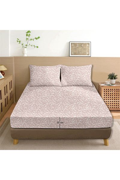 Evim Dalya 100% Cotton Double Fitted Sheet Set Powder - 180X200+30 cm