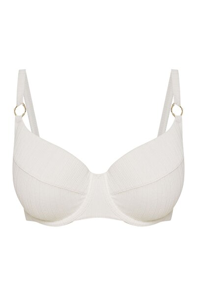 ESOTIQ Bikini Top Lightly Padded Swim Bra Wired Ribbed with Decorative Straps Elegant & Sexy | Pearl