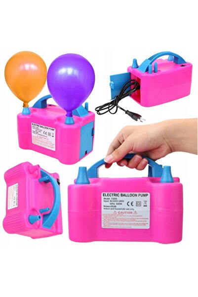 OEM Electric Balloon Inflator Pump with 2 Nozzles, Pink and Blue, 18x13x15.3cm