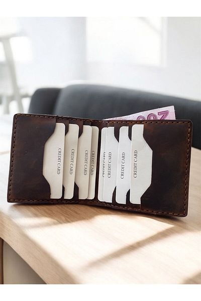 DERİONLİNE Crocodil (Crocodile Printed) Printed Tan Color Men's Leather Wallet – Hand Stitched, Card Holder Compartment