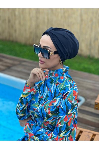 MASSMİZO Navy Blue Women's Fully Covered Hijab Outer Bonnet