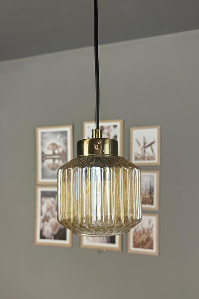 Bamyum Jerno Cam Bal Rengi Tekli Avize Küçük Plafonyer Başlık Retro Sarkıt Lamba Salon Aydınlatma