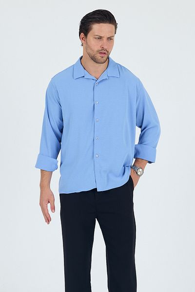 Trn JNS Berlin Baby Blue Summer Aerobin Linen Textured Comfortable Fit Oversize Men's Shirt