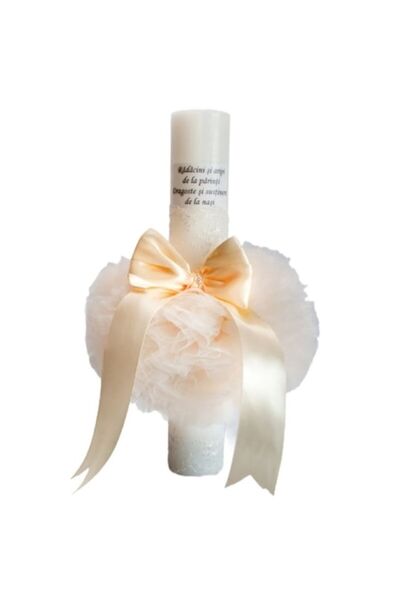 OEM Λαμπάδα Βάπτισης, Τούλι, Μήνυμα - Αγάπη από τους Νονούς, 35x5εκ., Σομόν