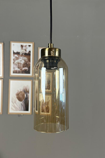 Bamyum Windy Cam Bal Rengi Tekli Avize Küçük Plafonyer Başlık Retro Sarkıt Lamba Salon Aydınlatma